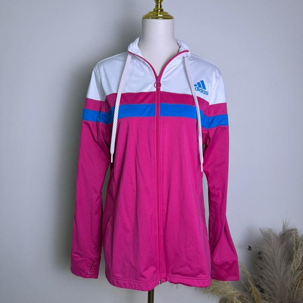 Adidas Vintage Y2K Colorblock Full Zip Track Jacket Pink White Blue Women's L